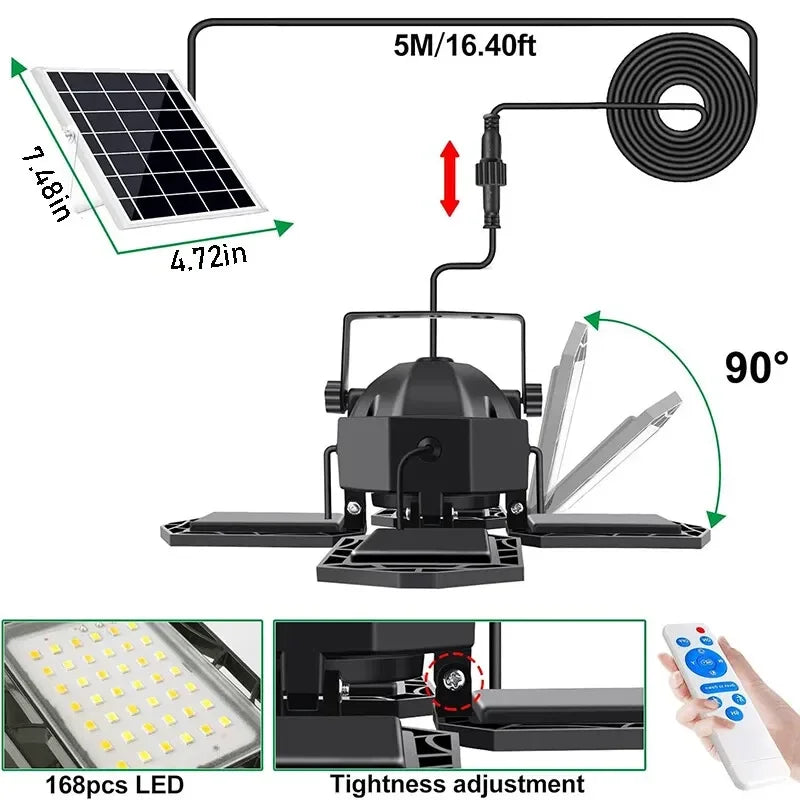 Outdoor Indoor Solar Pendant Light Motion Sensor Folding LED Lamp 3 Modes Floodlight for Industrial Lighting Workshop Warehouse