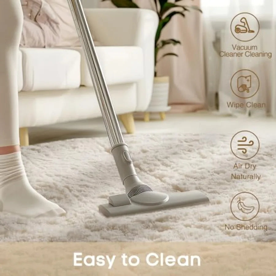 8' Circle Ivory Plush Fluffy Fuzzy Shag