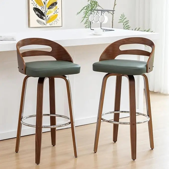 Set of 2 Swivel Bar Stools Walnut