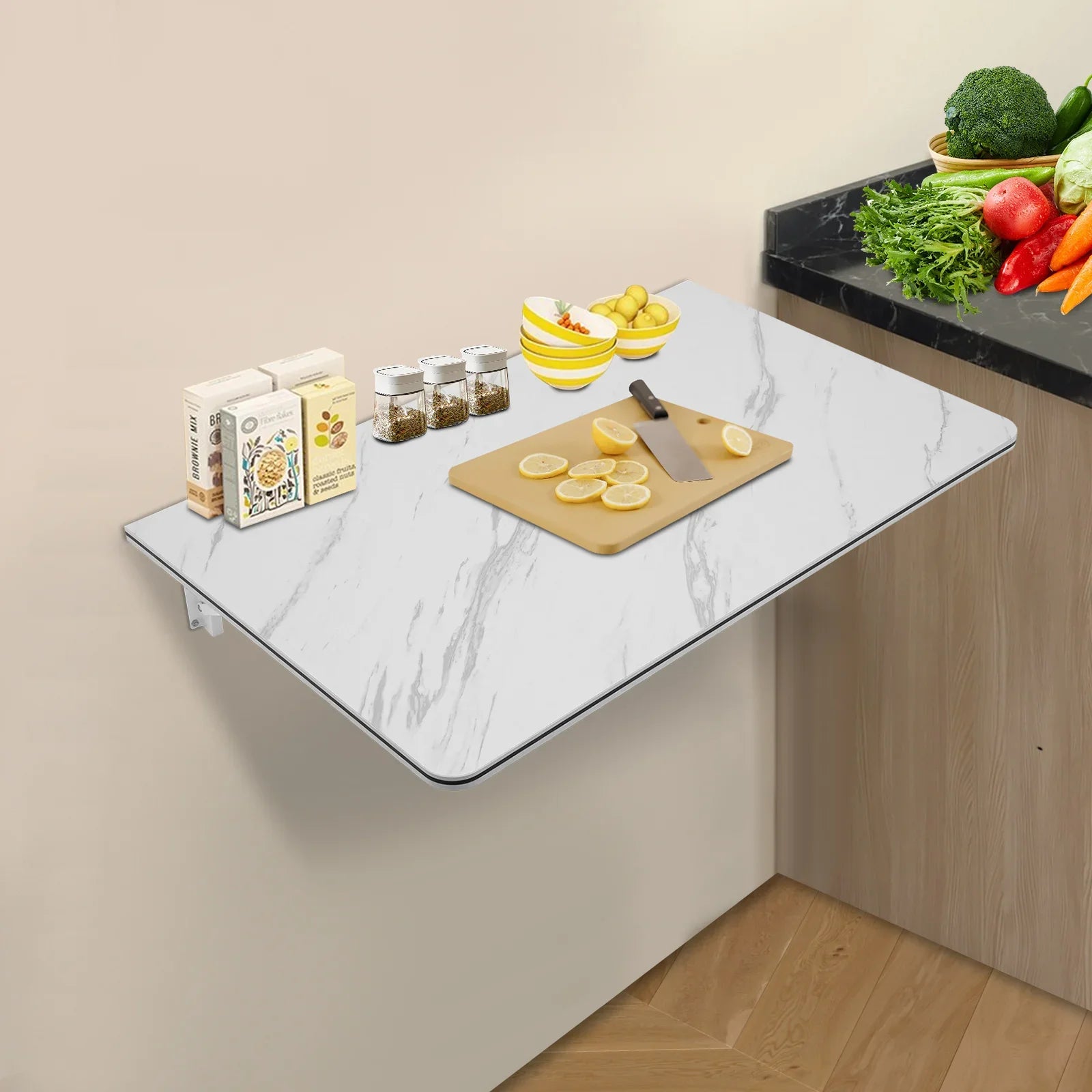 Collapsible shelving on the wall