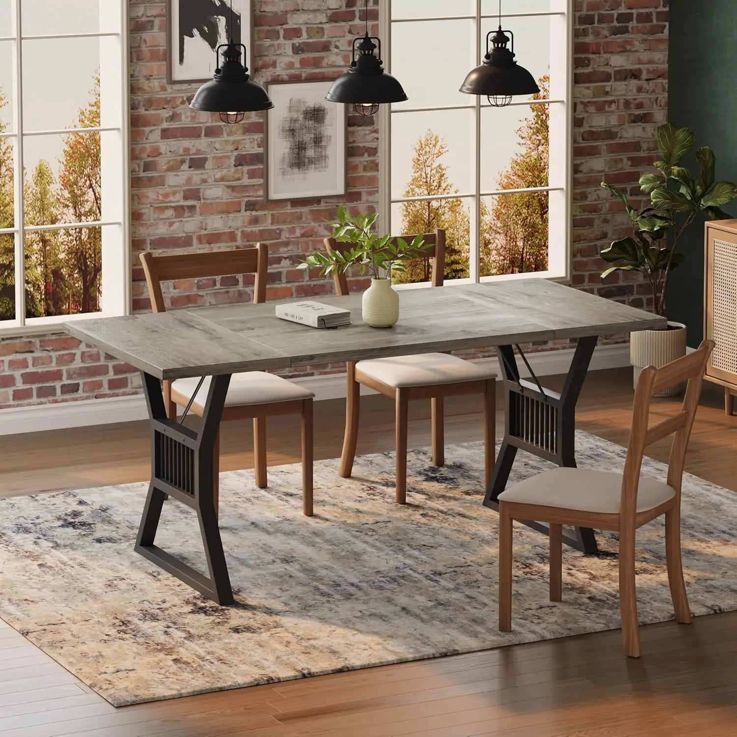 70.8" Large for 6-8 Industrial Wooden/Metal