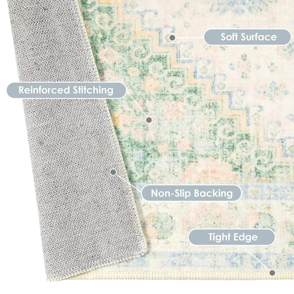 5X7 Washable Boho Soft Pastel Green