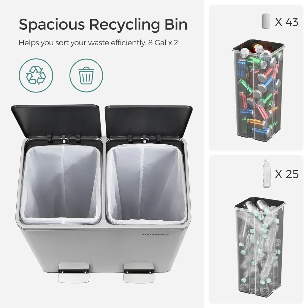 2 Compartment Can w/Hinged Lids