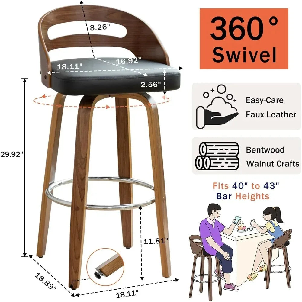 Set of 2 Swivel Bar Stools Walnut