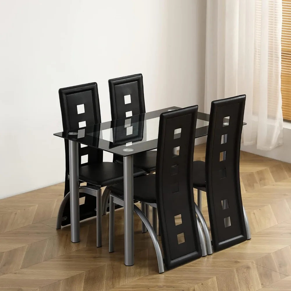 Modern 5-Piece Set w/glass Table