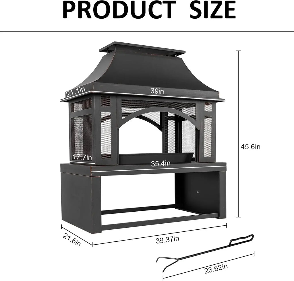 39" Fire Pits Wood Storage Outside, Chimney