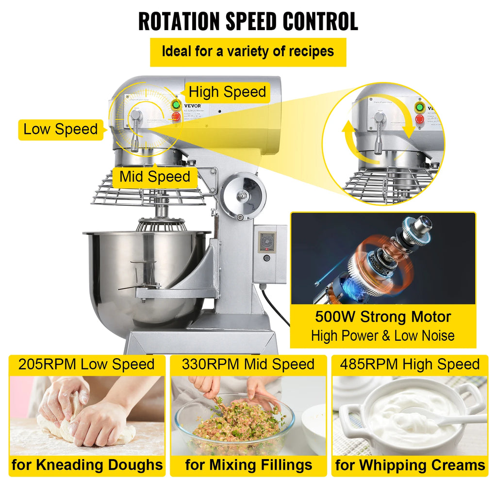 Commercial Food Mixer 10Qt 450W 3 Speeds Adjustable