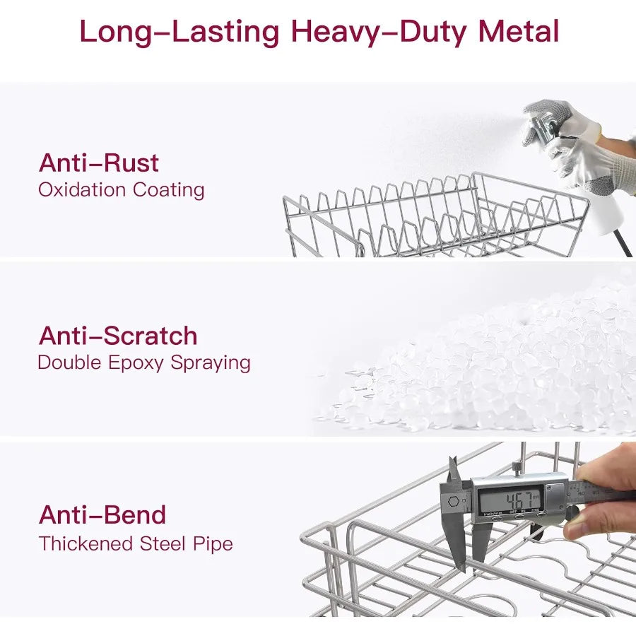2 Tier Red Large Stainless Steel Dish Rack
