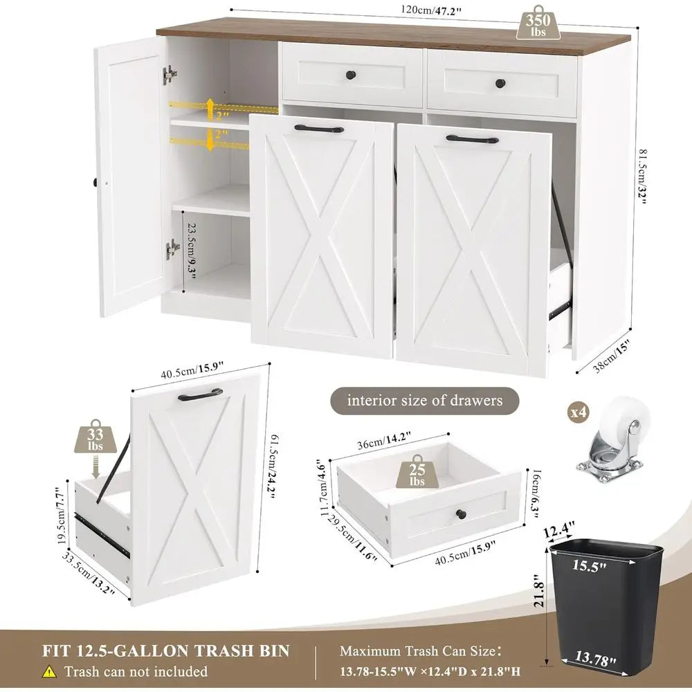 47" Large Double Kitchen Trash Cabinet
