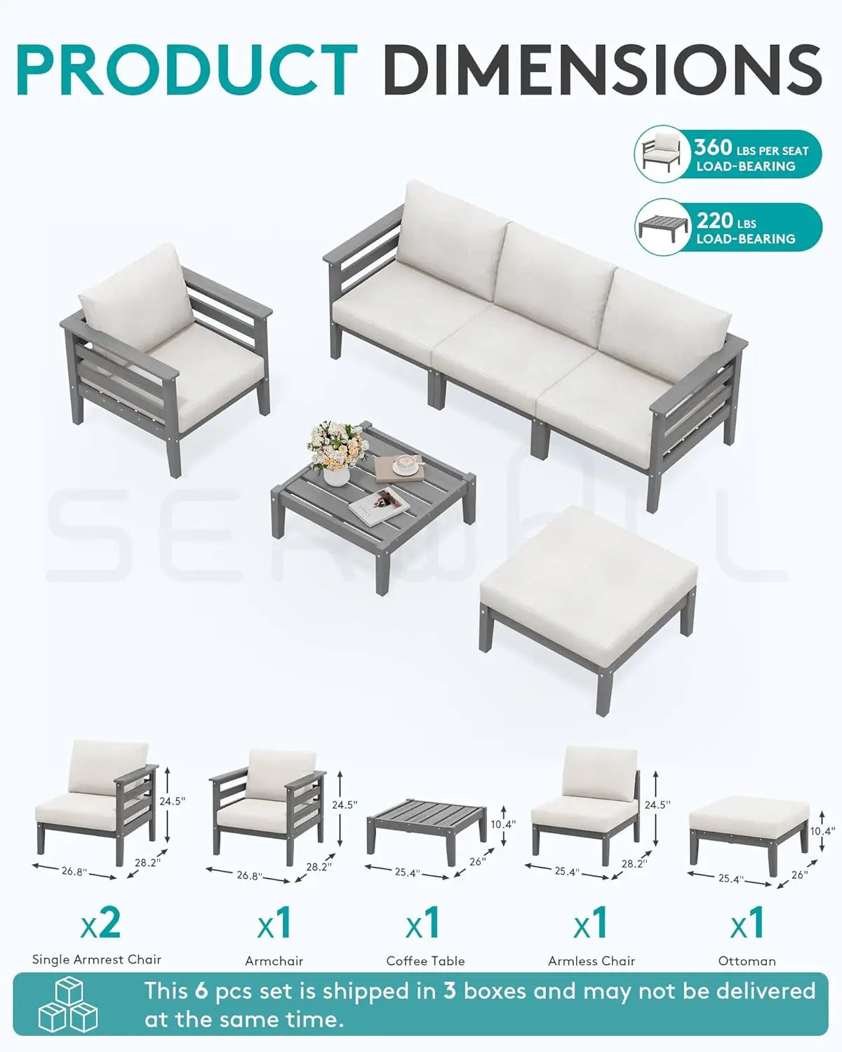 HDPE Patio Set, 6 Pieces