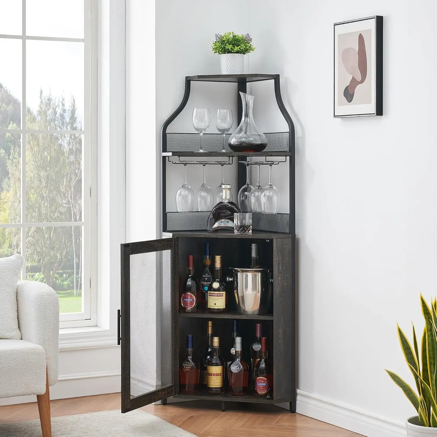 Corner Wine Rack W/Glass Holder