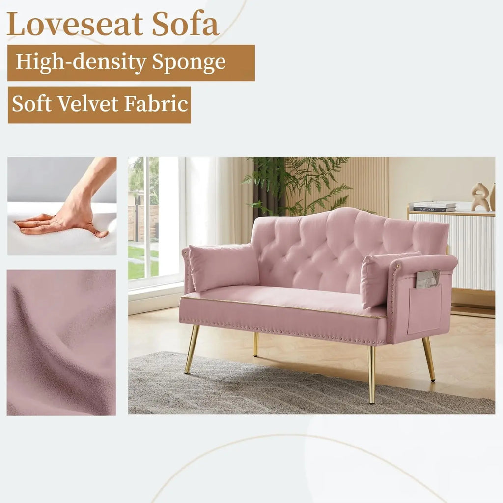 Pink 55-inch Velvet Loveseat