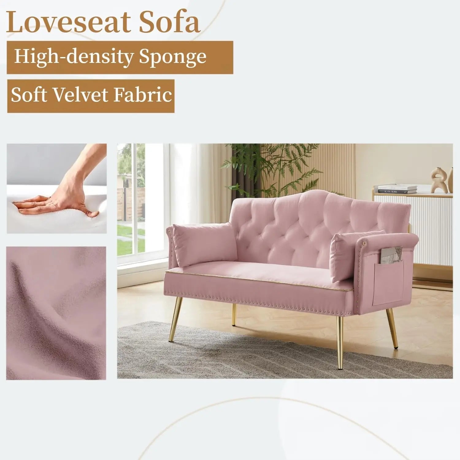 Pink 55-inch Velvet Loveseat