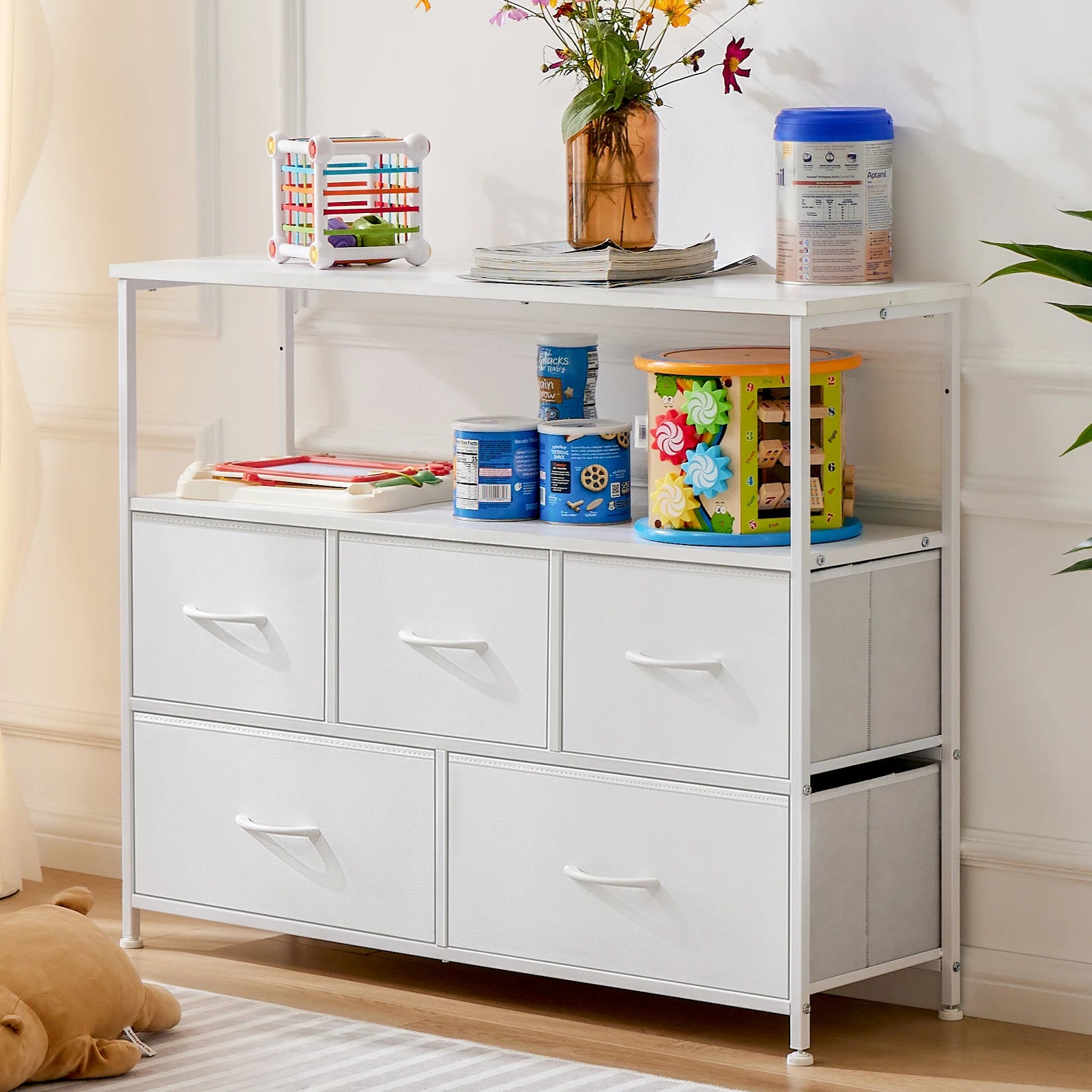 TV Stand/Dresser With 5 Fabric Drawers