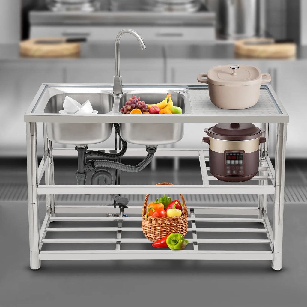 Stainless Free Standing Commercial Double Bowl