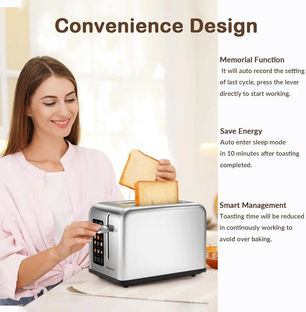 2 Slice Toaster, 1.5" Wide Slot, Stainless