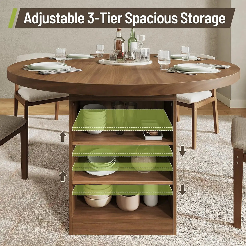 43-59" Extendable Round w/3-Tier Storage For4-8