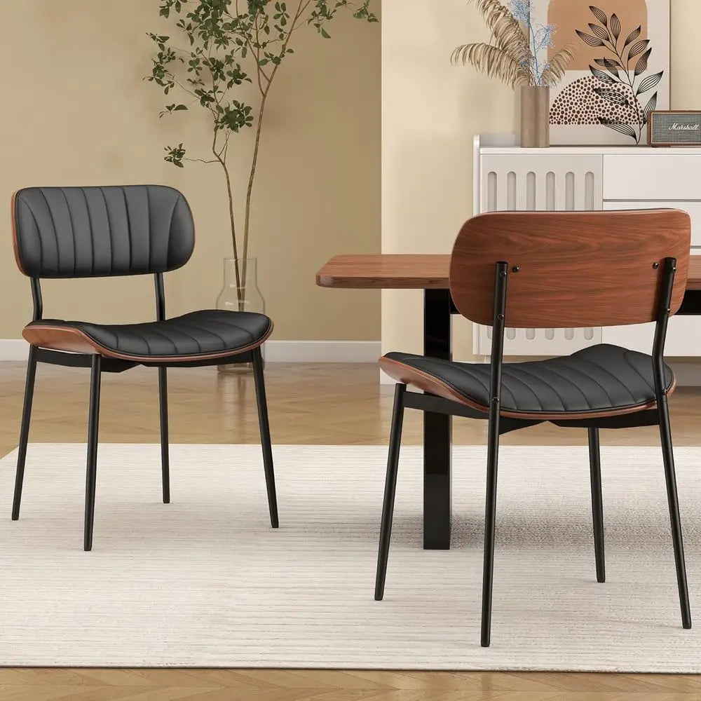 2 Mid Century Modern Upholstered Faux Leather