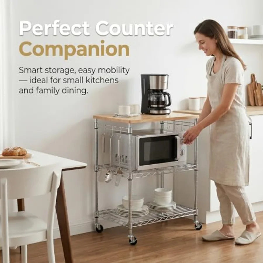 3-Tier Rolling/Microwave/Drawer Slider Coffee Cart