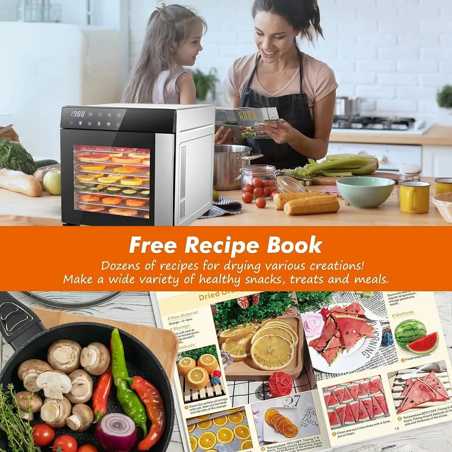 8-Tray Stainless Steel ,600W with 4 Presets & Digital Timer