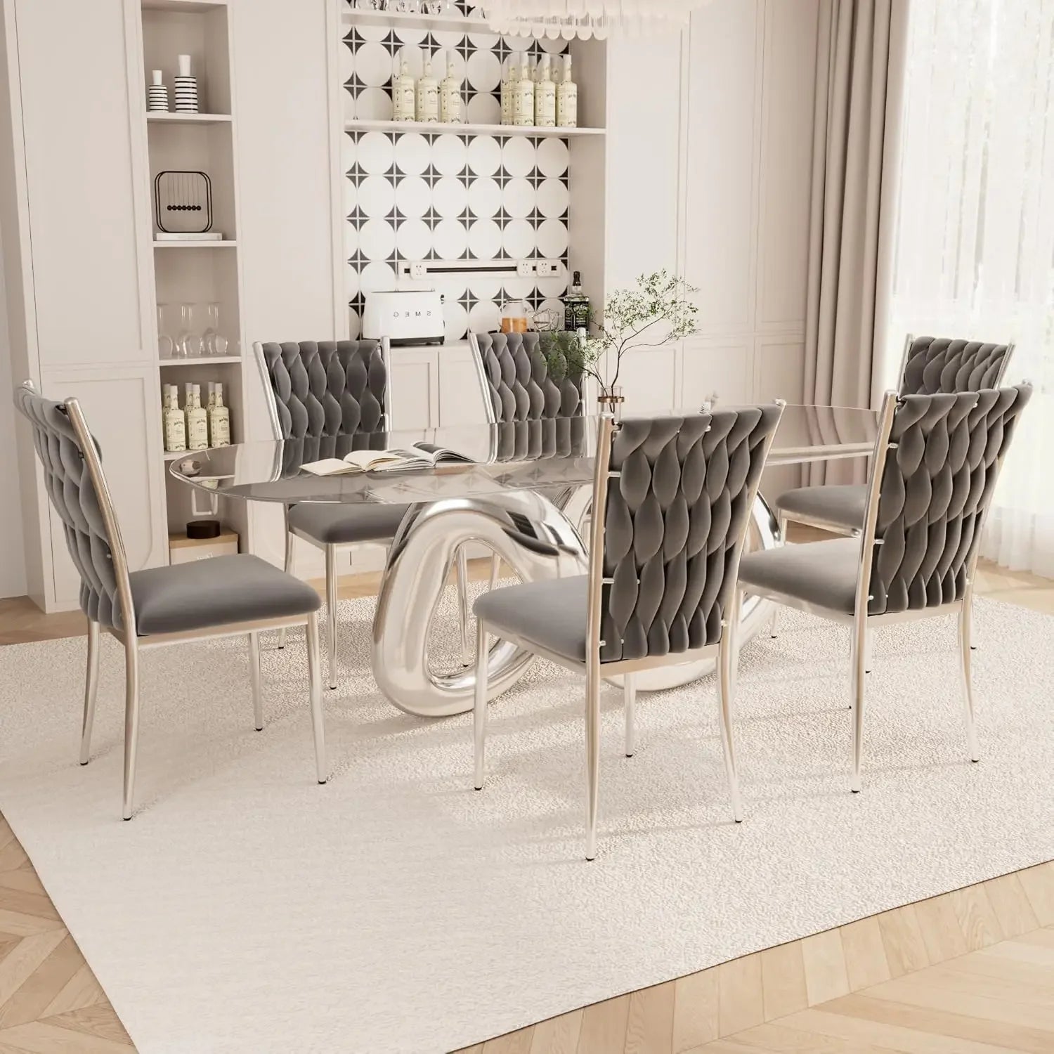 6 Modern Velvet Upholstered w/Metal Legs