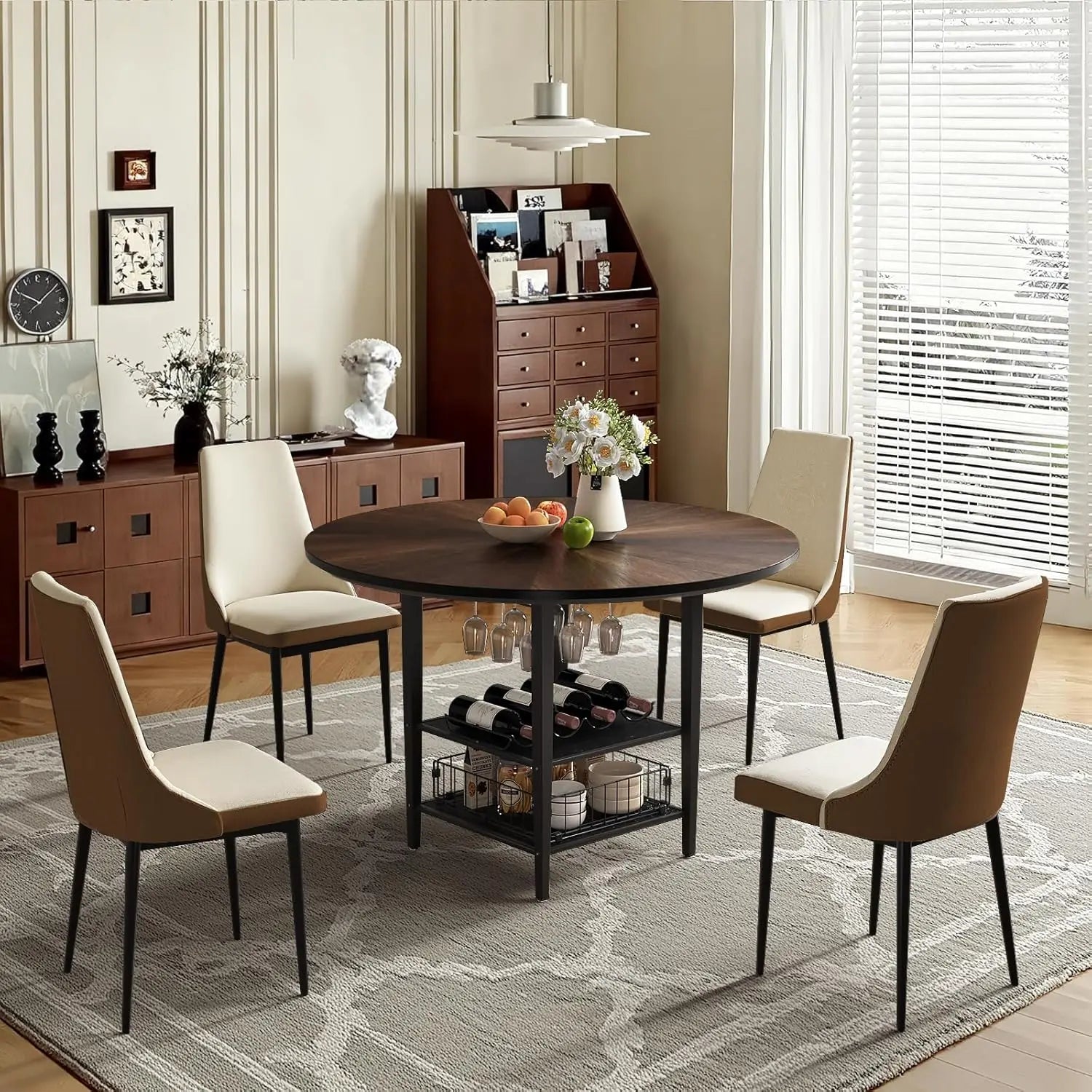 47.2"-63" Extendable Round Solid Wood & Metal