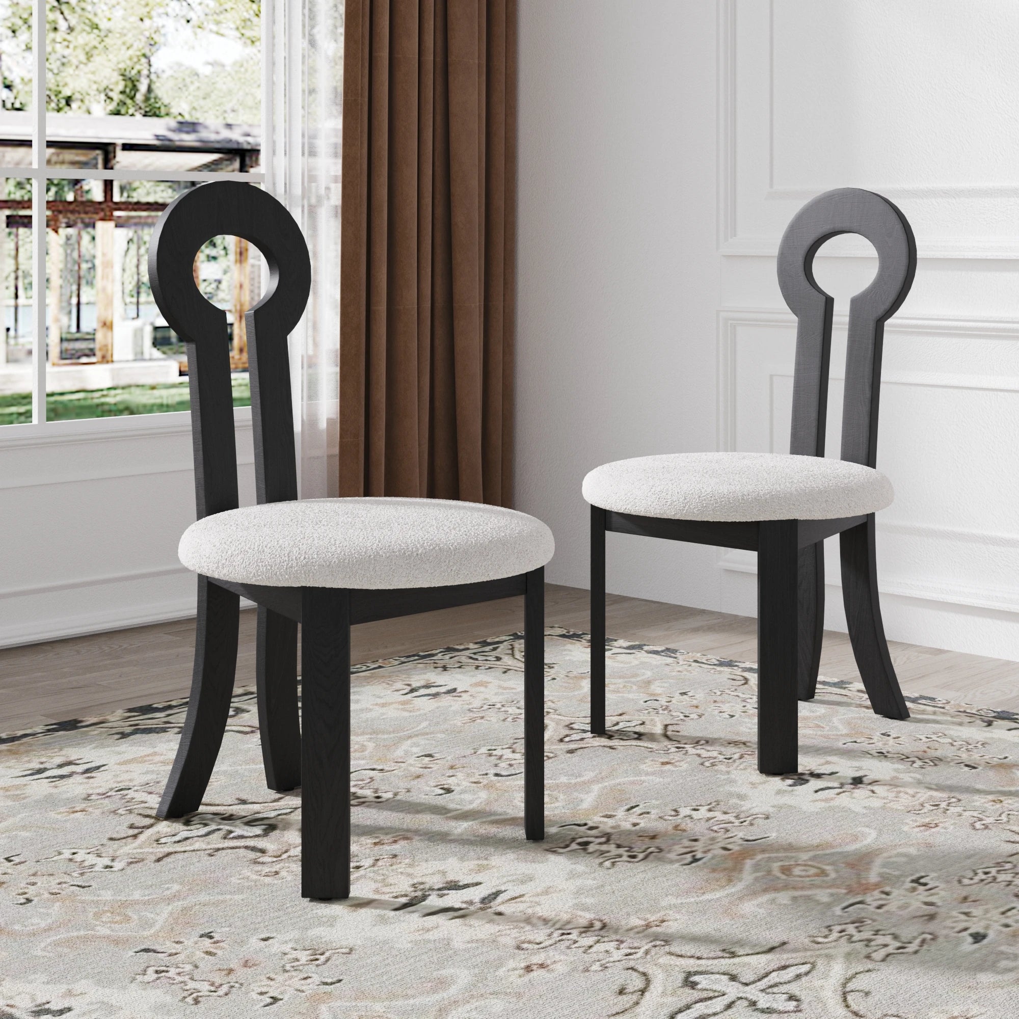 2 Wooden Modern Round Upholstered