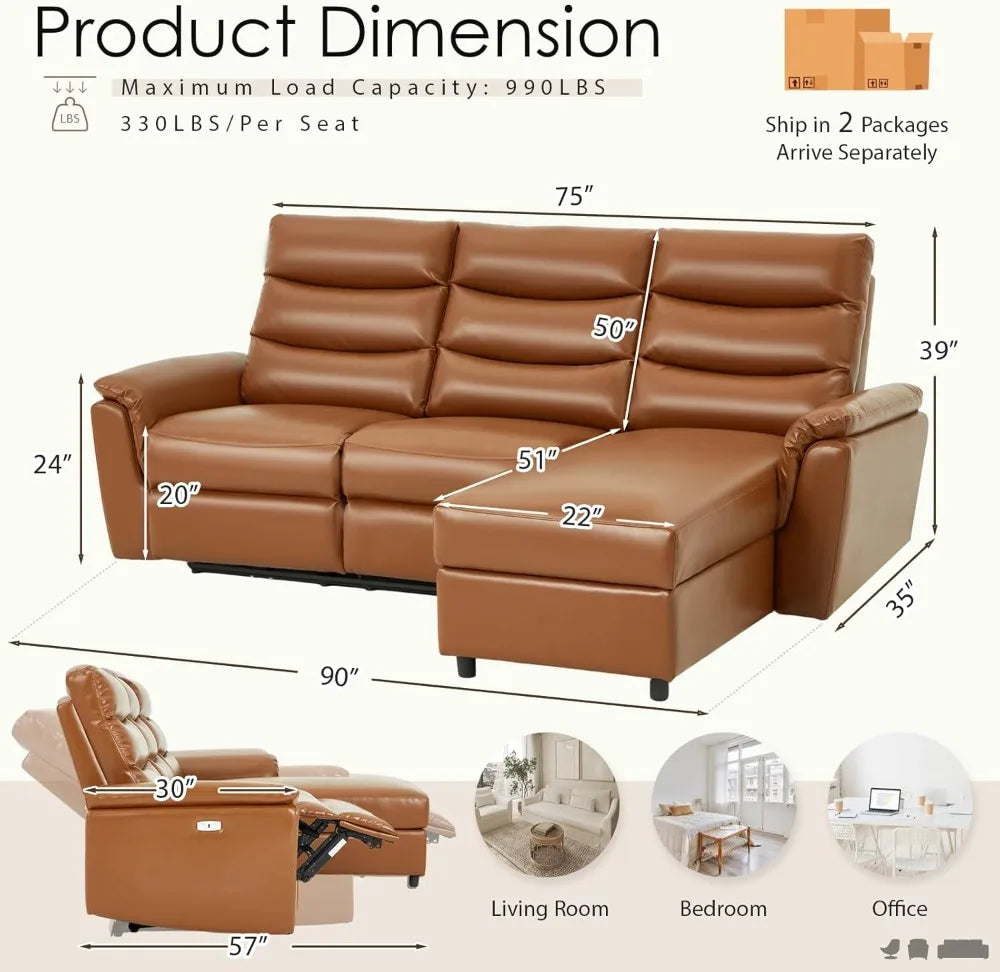 Electric Reclining Sofa w/USB & Storage