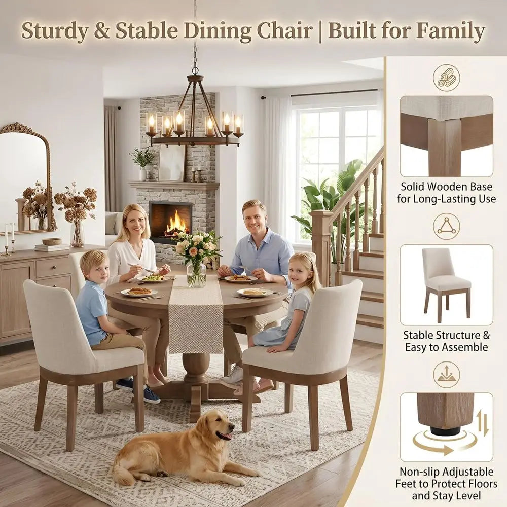 6 Upholstered Linen Solid Wood