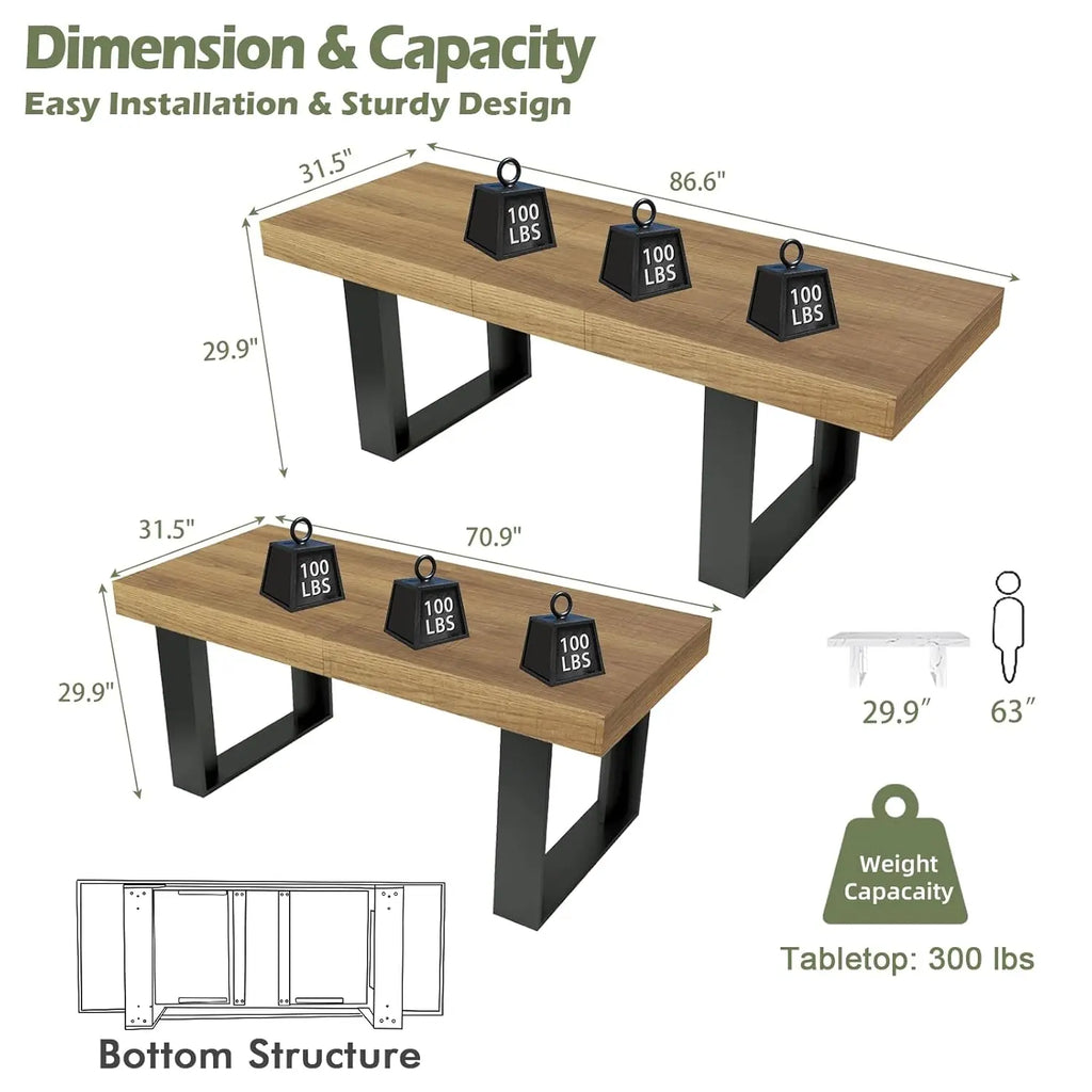 70.9x31.5" Farmhouse Rustic Extendable for 8 -10