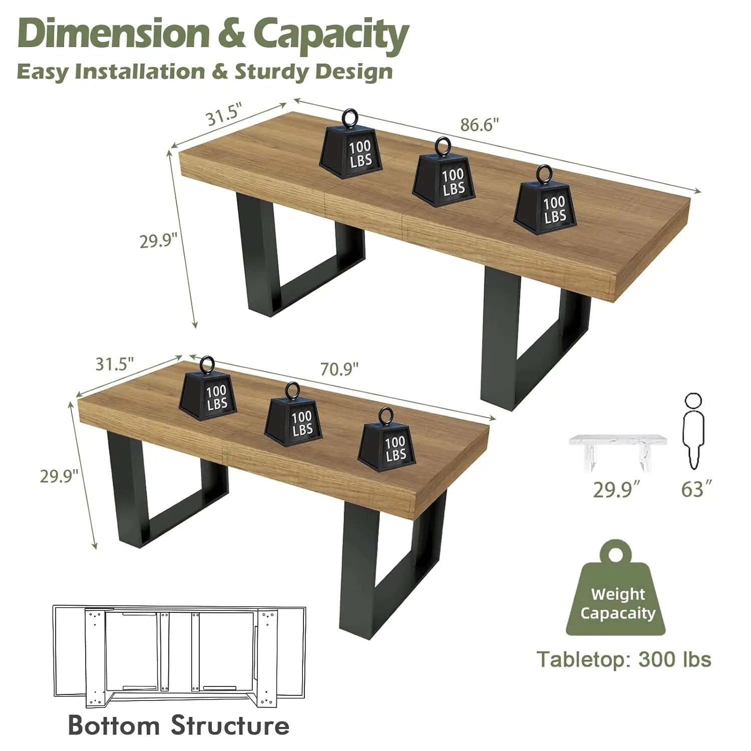 70.9x31.5" Farmhouse Rustic Extendable for 8 -10