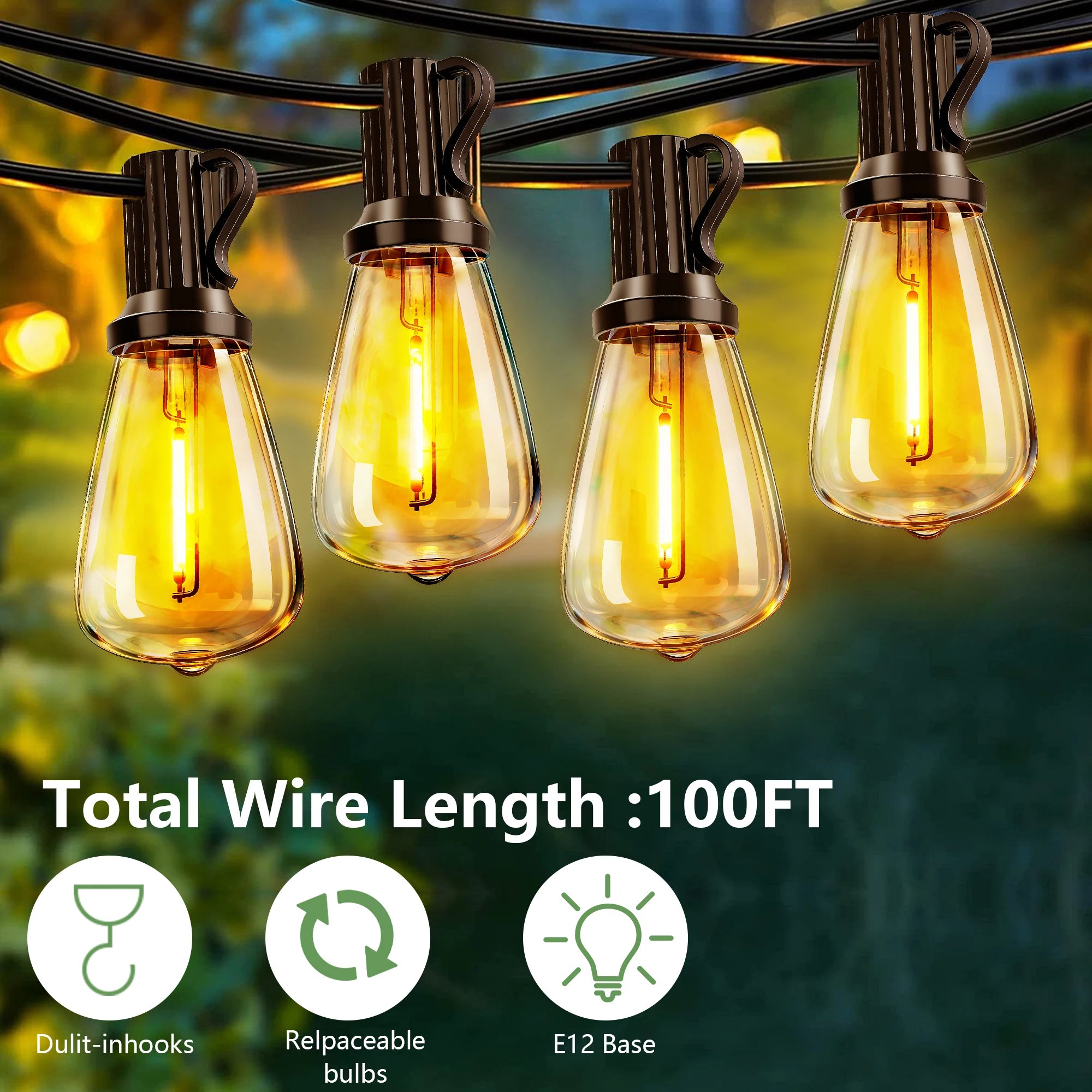 100FT Solar Waterproof String Lights