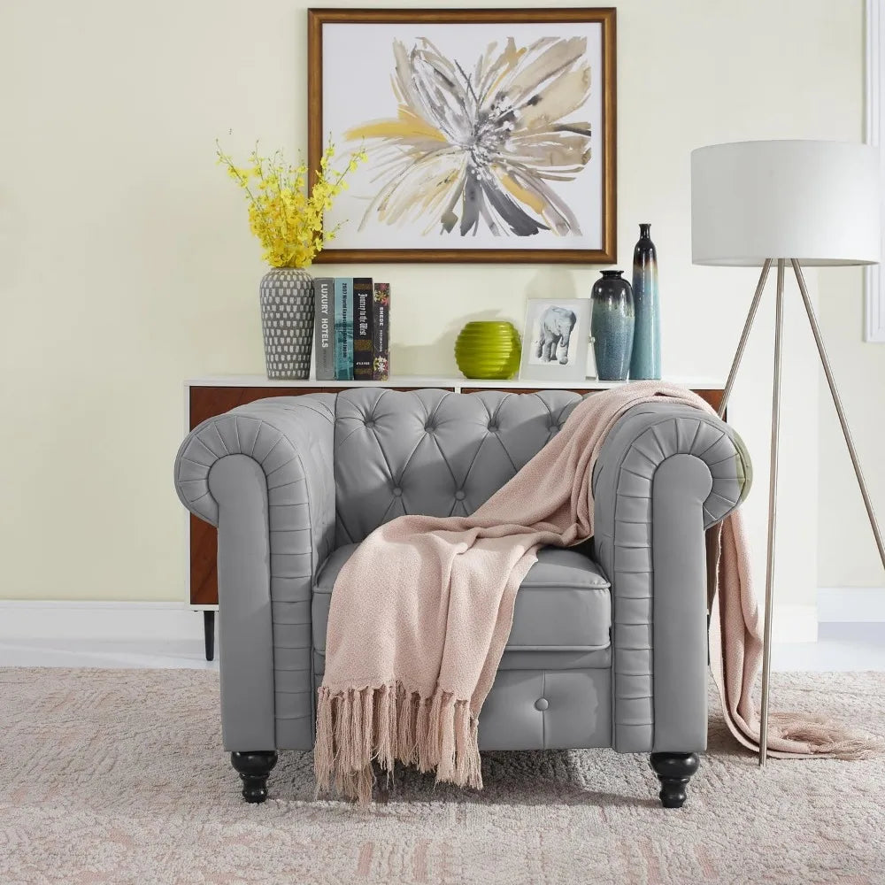 3-Piece Leather Chesterfield Sofa Set