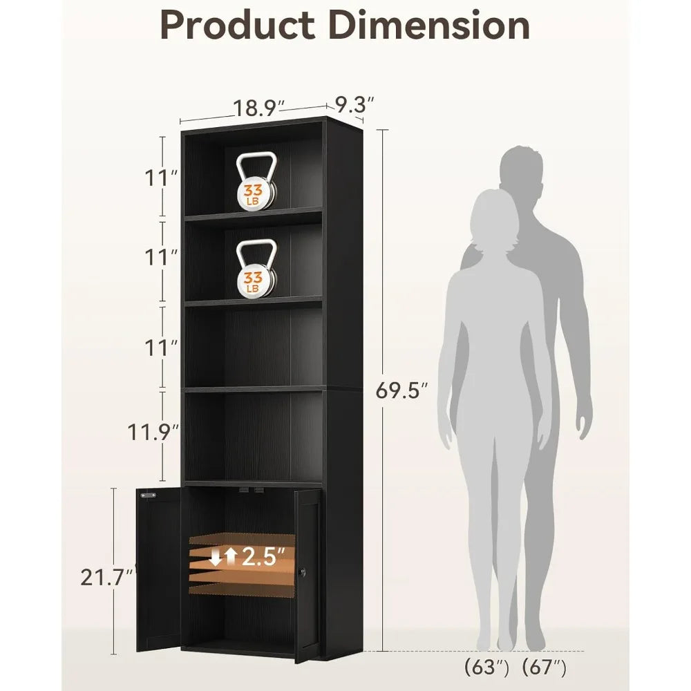2. Casaottima Black 6-Tier Bookcase