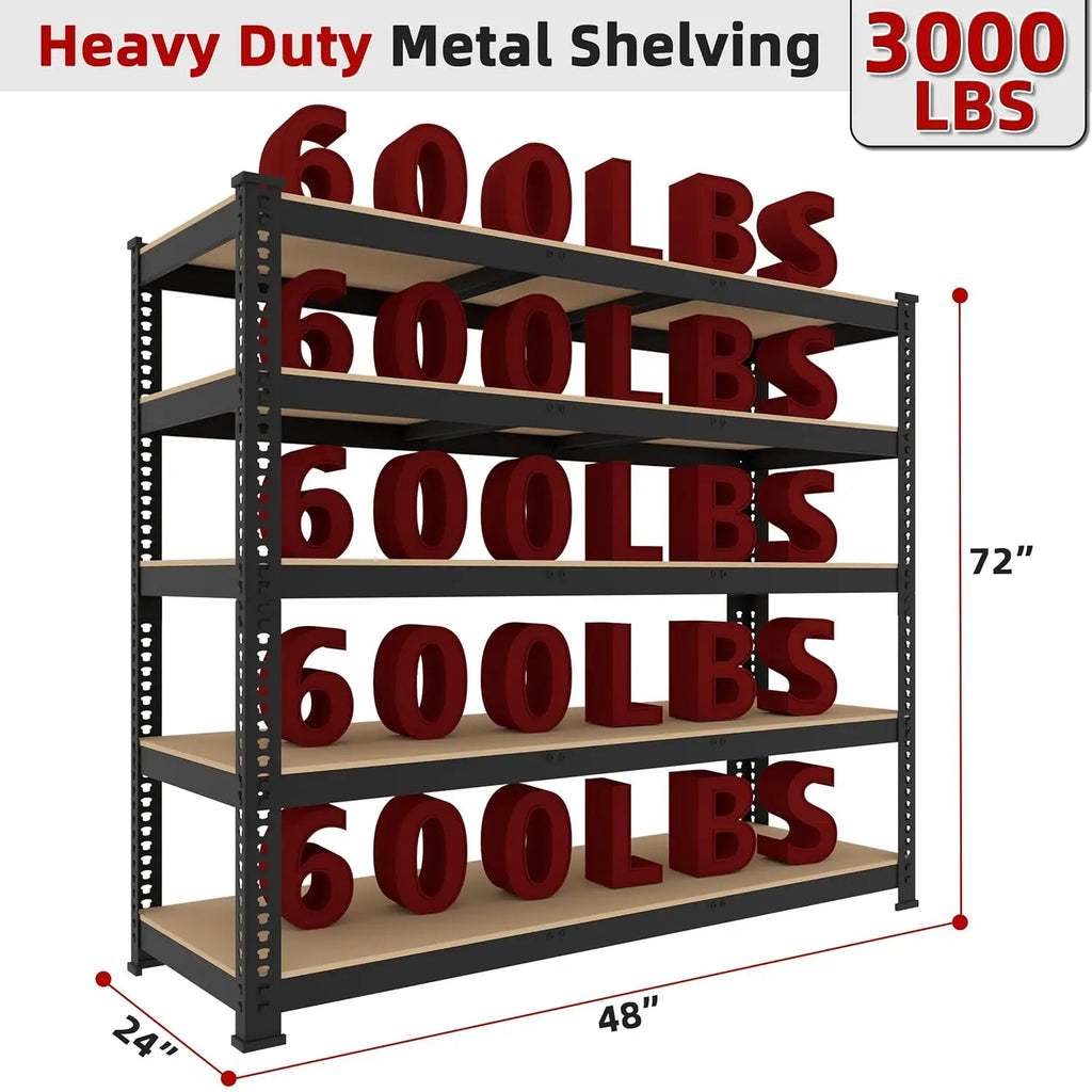 48" W Metal Garage Shelving 5-Tier