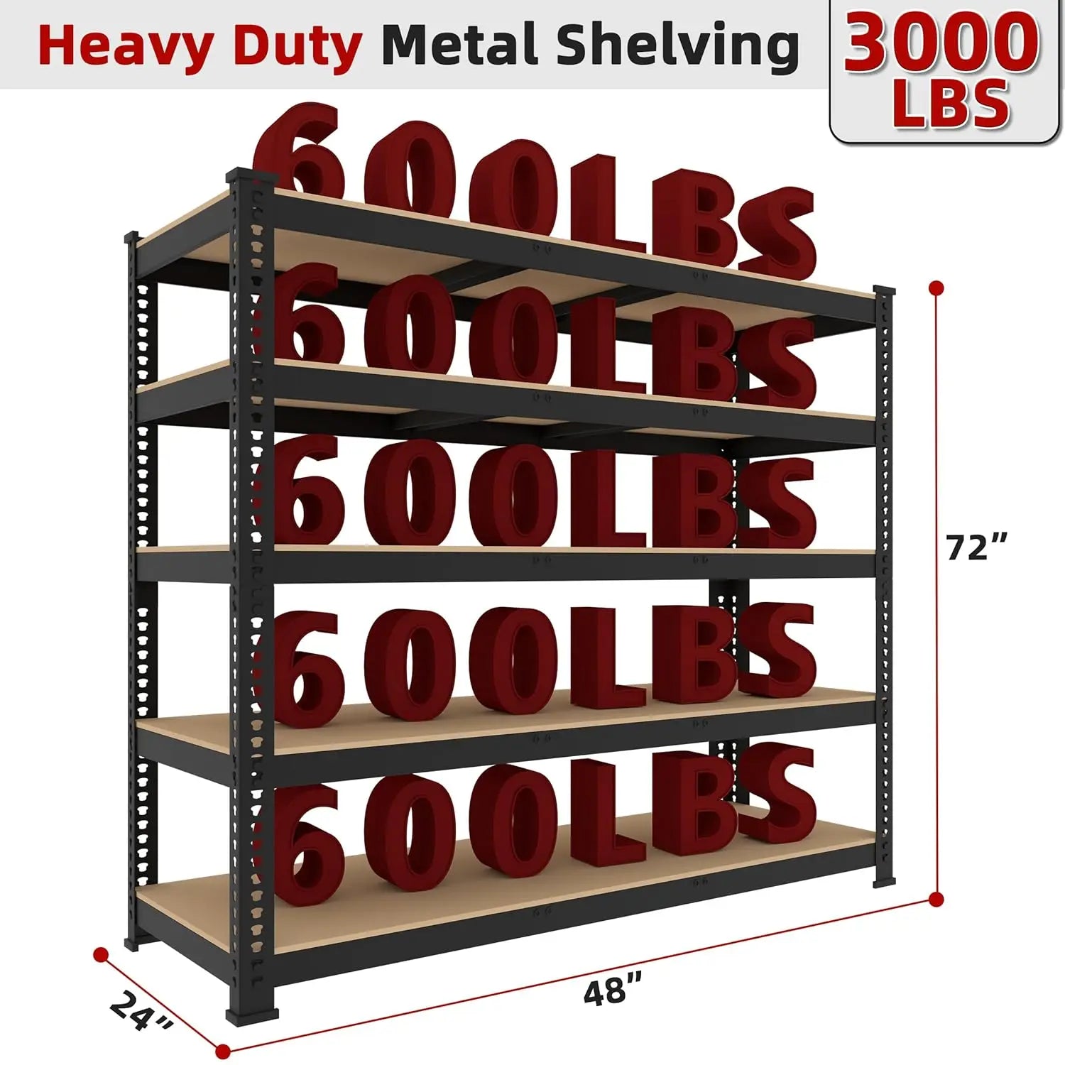 48" W Metal Garage Shelving 5-Tier
