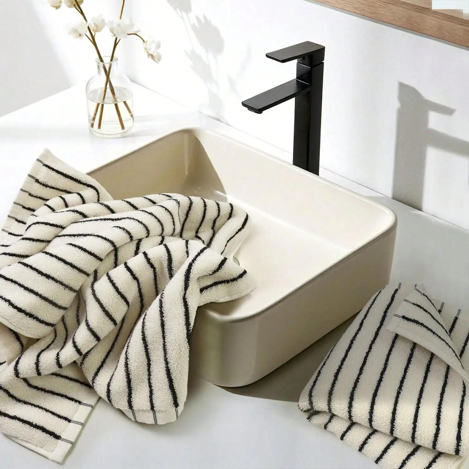 Black/White Striped Hand Towel