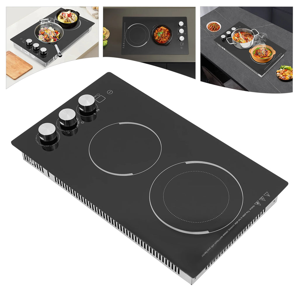 2 Burners Electric Microcrystalline Panel Cooktop,110V