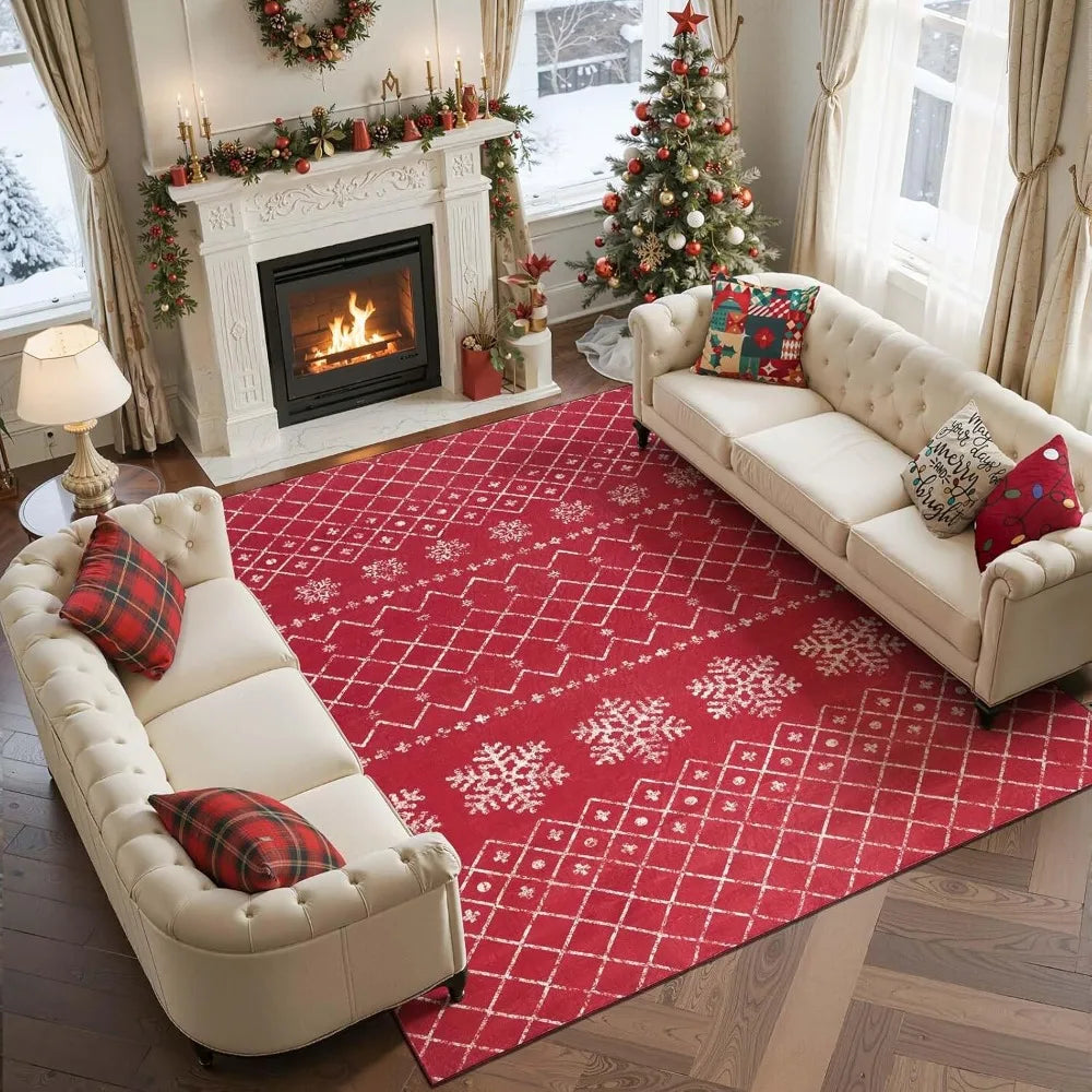 8x10 Washable Christmas Geometric Red