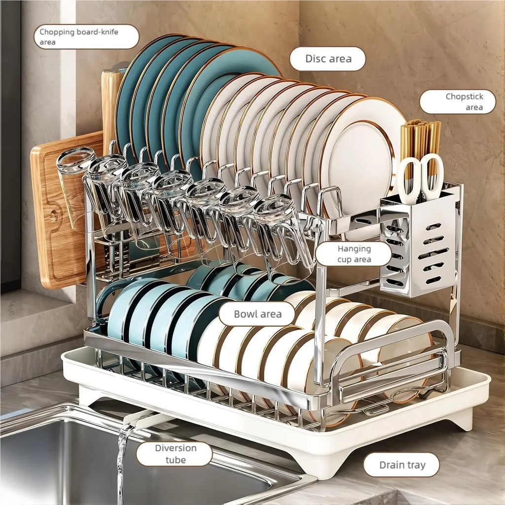 Double Layer Dish Rack, Super Large Stainless