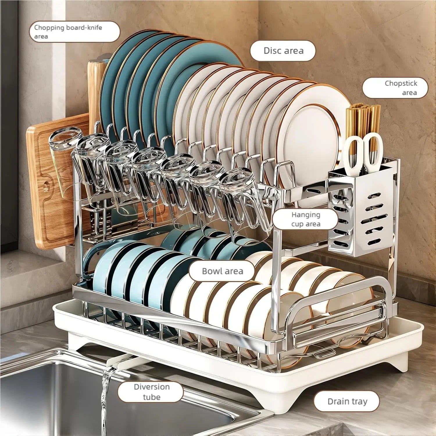 Double Layer Dish Rack, Super Large Stainless