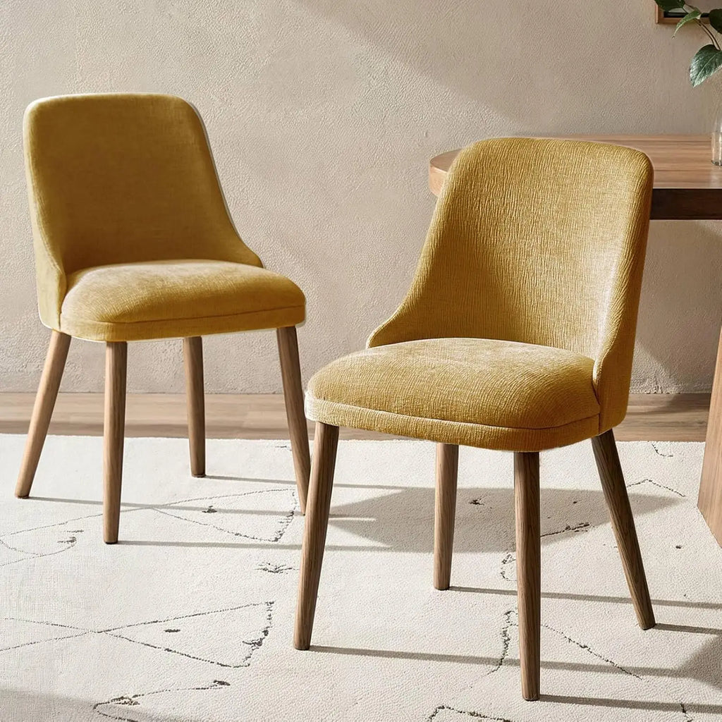 2 Mustard Fabric Upholstered Wood