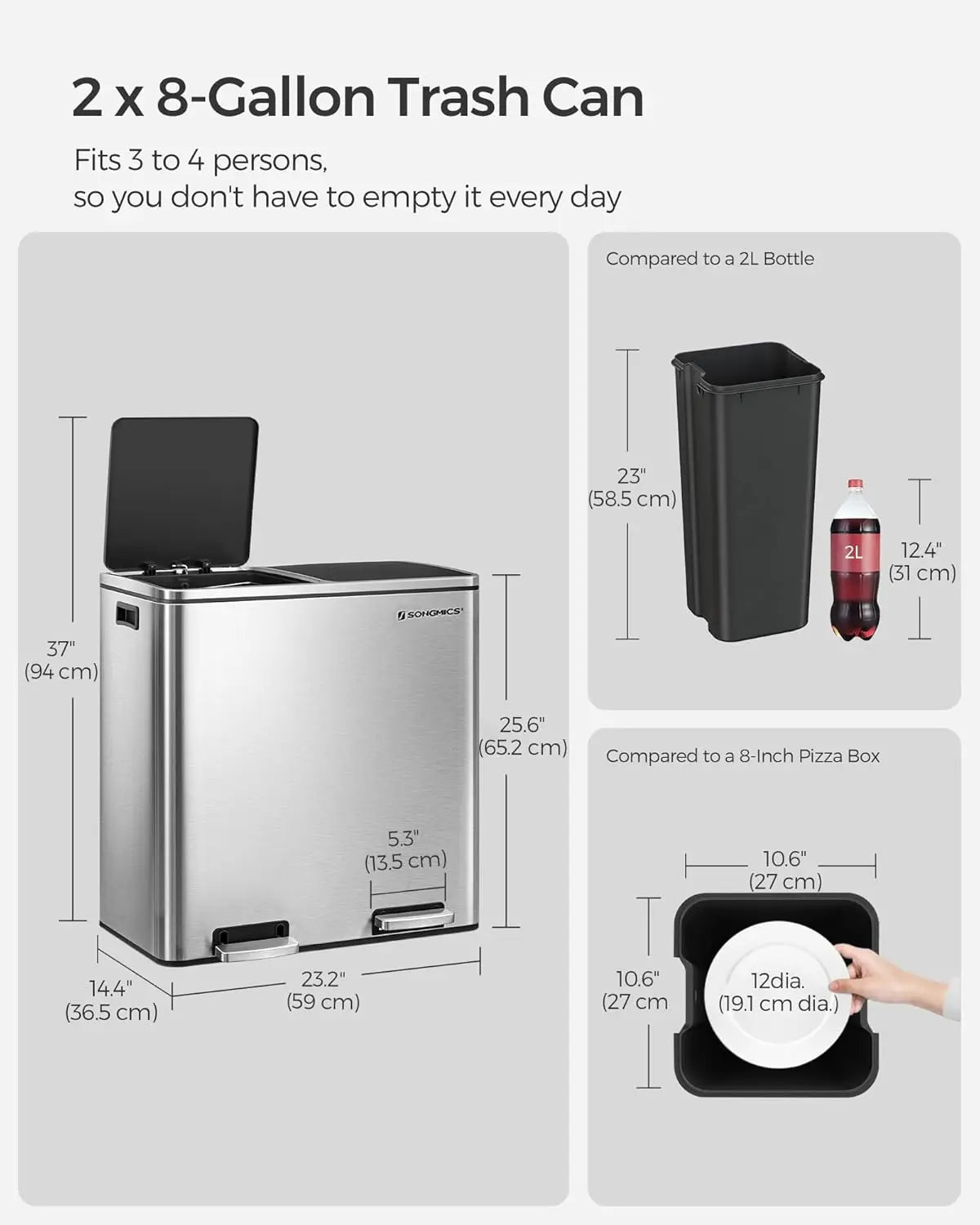2 Compartment Can w/Hinged Lids
