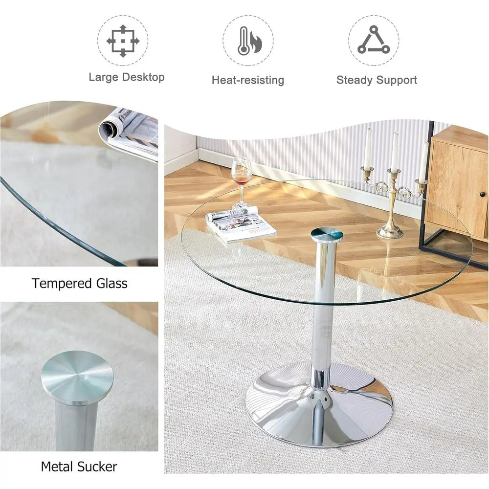 40 Round Tempered Glass Top stainless legs