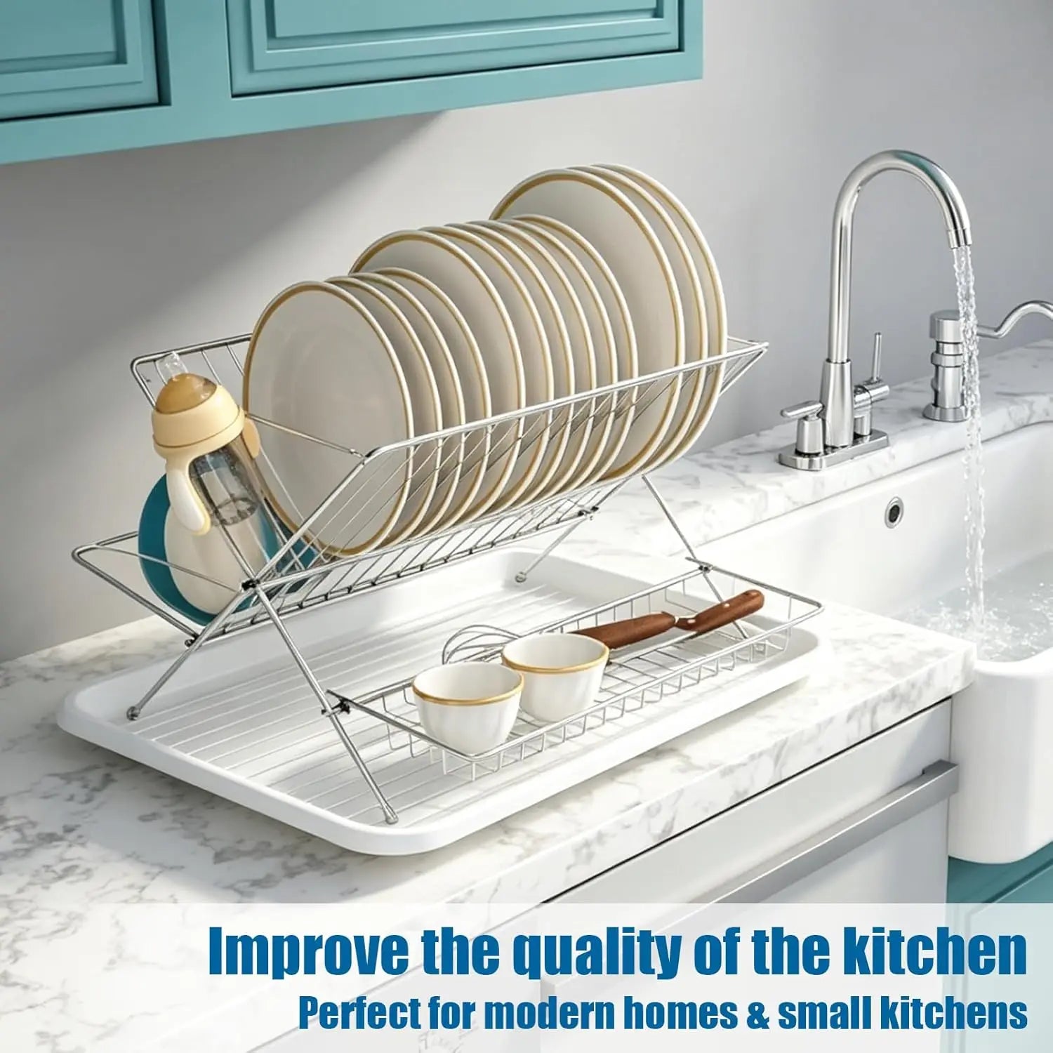 Stainless Steel Foldable Dish Rack, 2 Tier