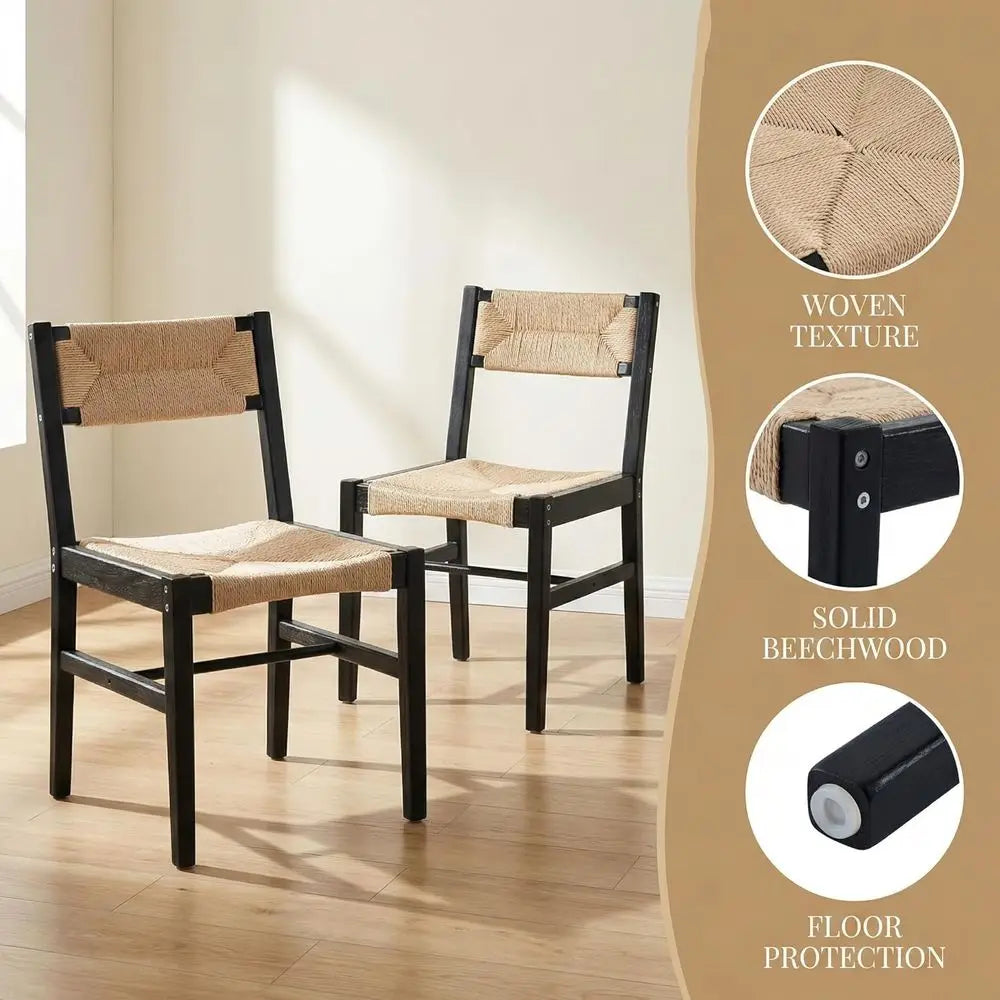 4 Rattan Black Woven Hemp Seat