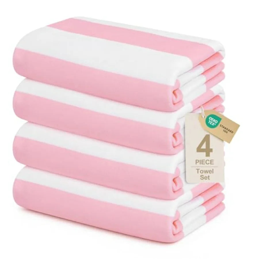 4 Pack Beach Towels Stripe Microfiber Adult, 30'' x 60''
