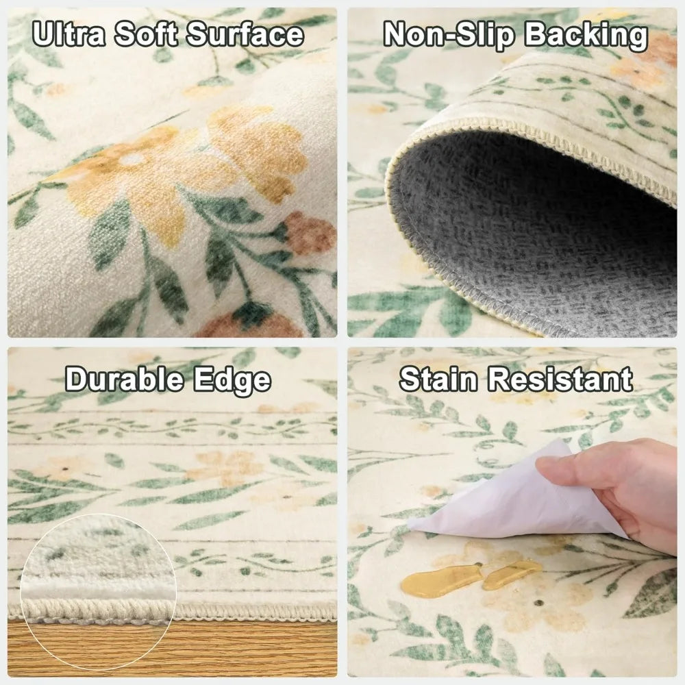 8x10 Vintage Floral Boho Soft Washable
