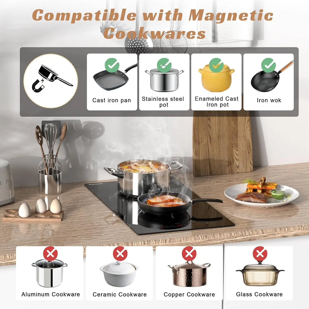 Induction Hob 29CM 2 Burner Drop-In Electric Cooktop