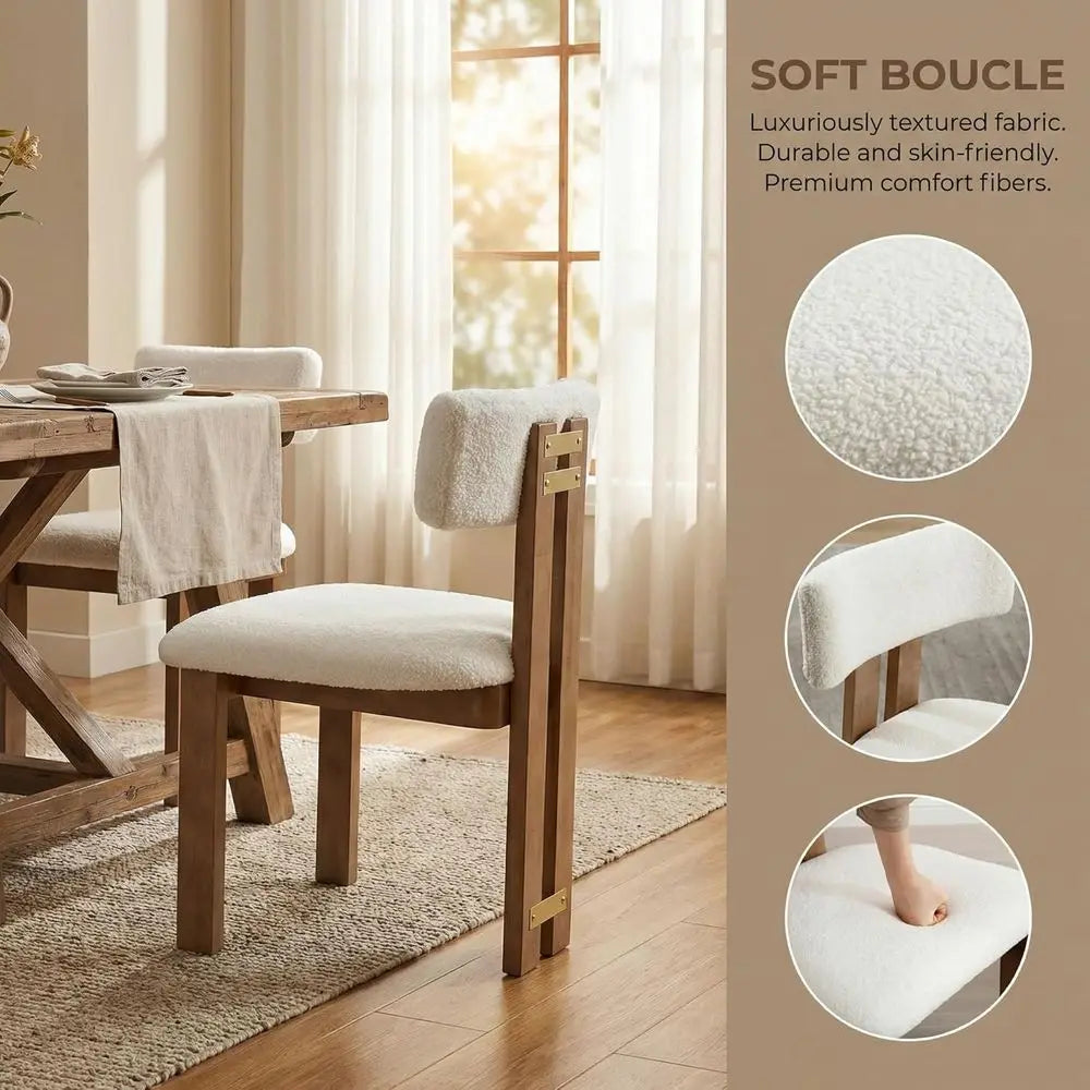 4 Boucle Fabric Upholstered White Sherpa